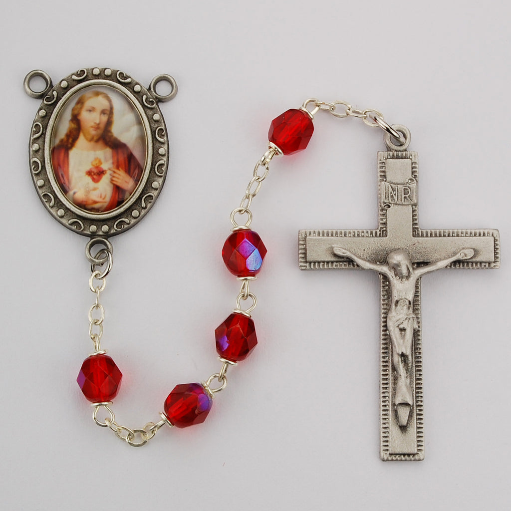 Sacred Heart Rosary - Red Aurora Boxed