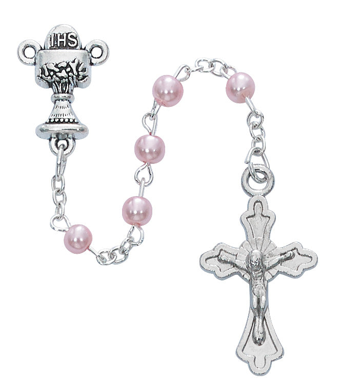 Rosary - Pink Pearl Communion Rosary with Cross Box