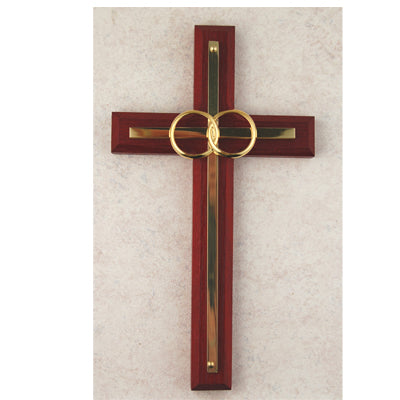 Cross - 6 1/2in. Cherry and Brass Wedding Cross Boxed