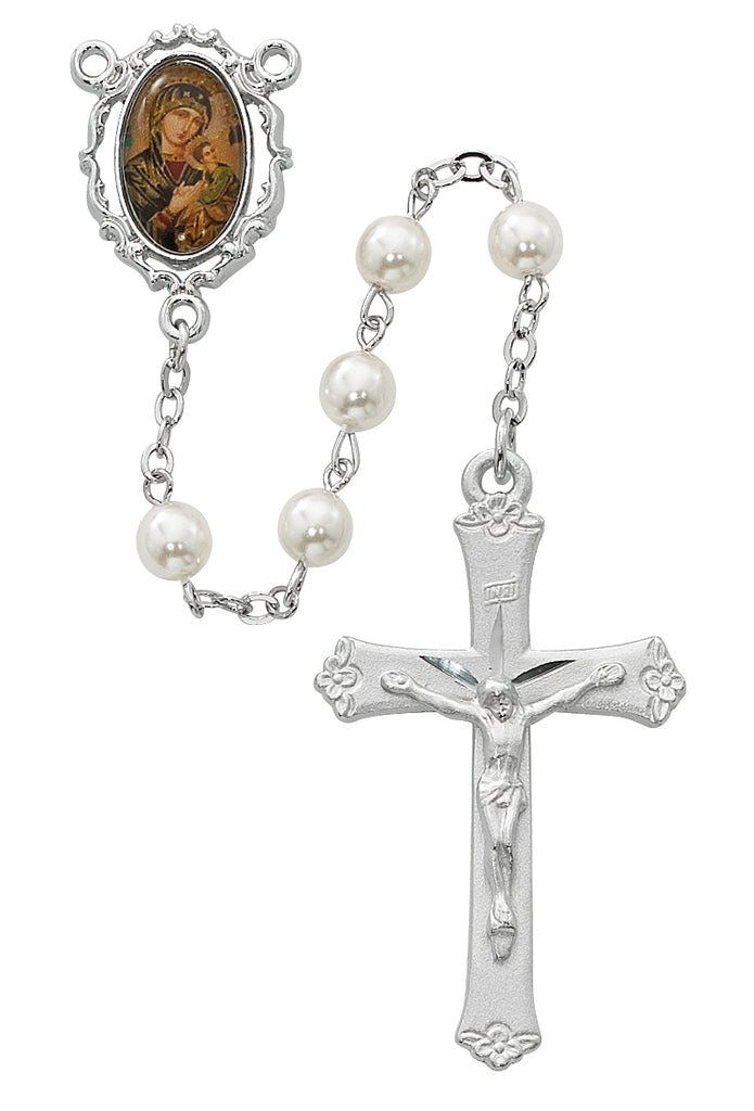 Our Lady of Perpetual Help Rosary - Pearl like Glass Boxed