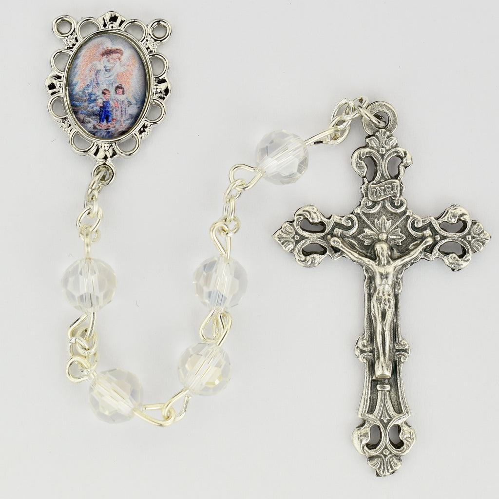 Rosary - Rhodium Plated Guardian Angel Rosary Boxed