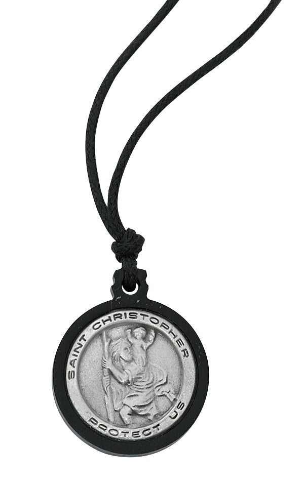 Necklace - Black Framed St Christopher Pendant Carded