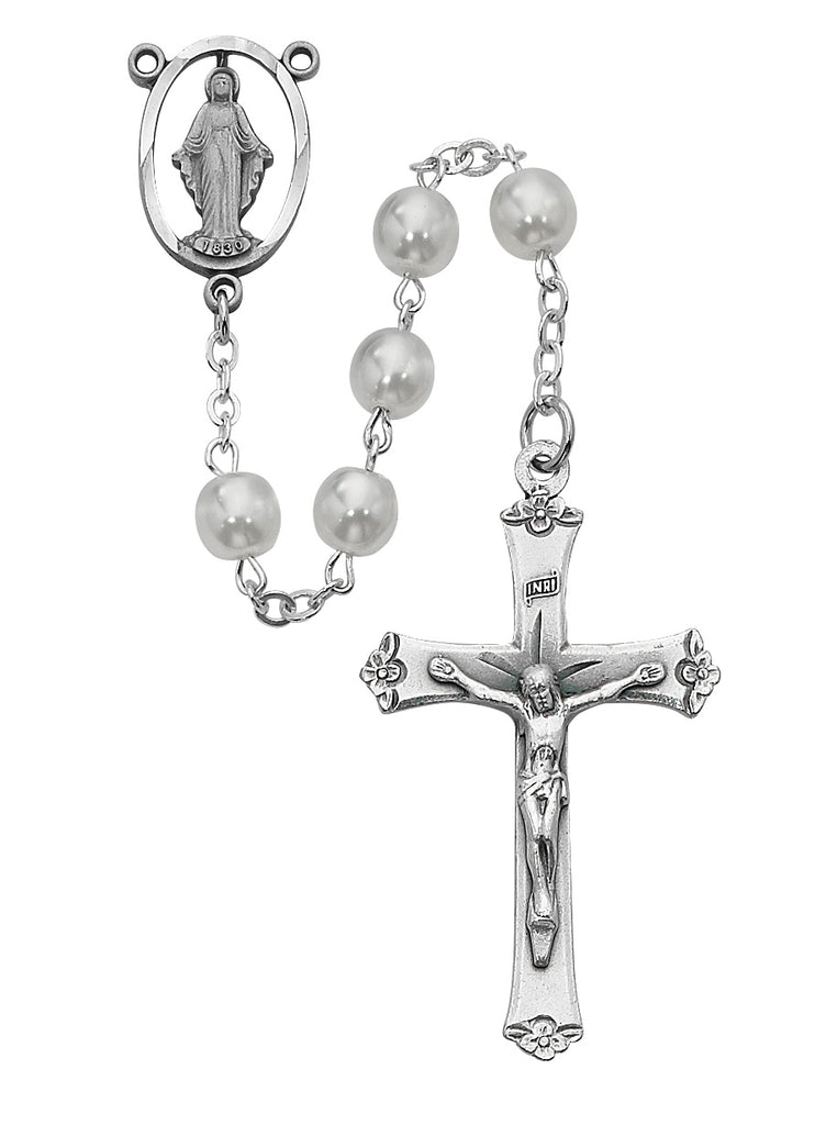 Rosary - White Glass Rosary Boxed