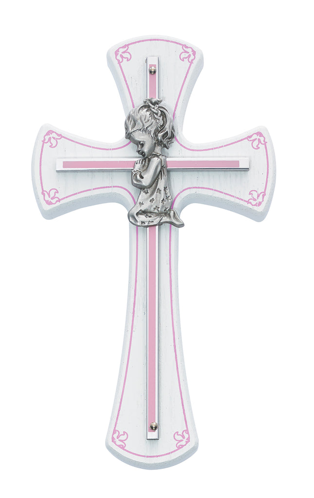 Cross - 7in White and Pink Girl Praying Cross
