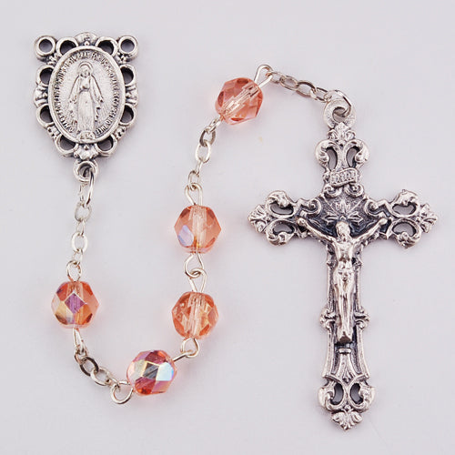 Birthstone Rosary - Pink Glass October Rosary Boxed