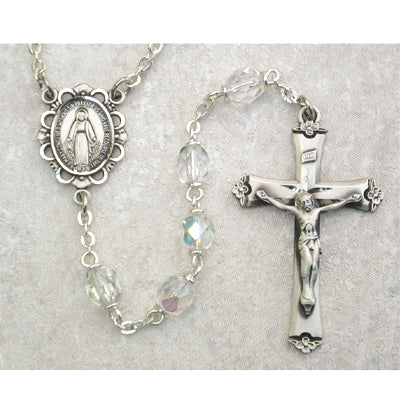 Birthstone Rosary - Aurora Glass April Rosary Boxed