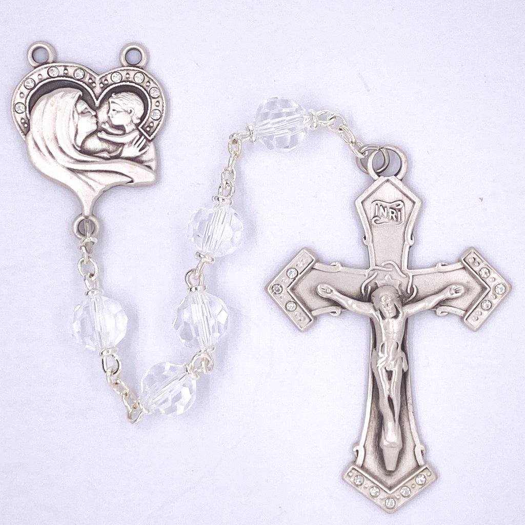 Mother and Child Rosary - Crystal Sterling Boxed