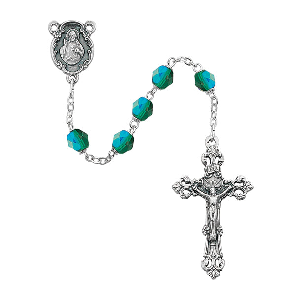 Birthstone Rosary - Dark Green Glass May Rosary Boxed