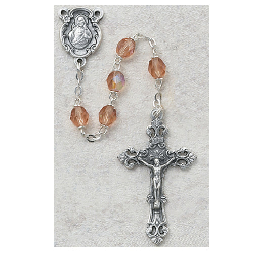 Birthstone Rosary - Pink Glass October Rosary Boxed