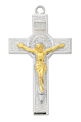Benedict - Two-Tone St. Benedict Cross Necklace - Sterling Silver 18"