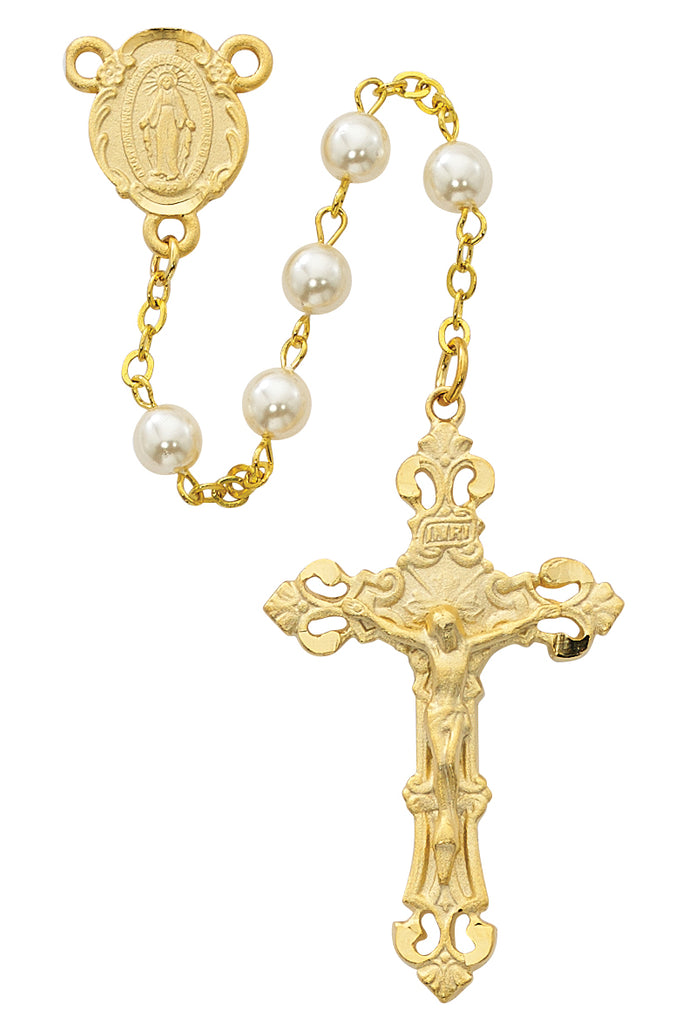 Rosary - Pearl like  Glass Rosary Boxed