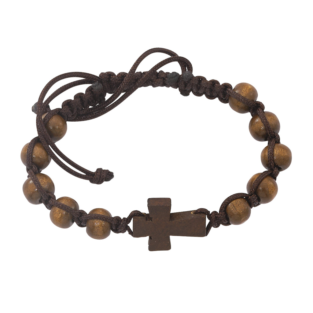Bracelet - Brown Wood Adjustable Corded Bracelet Bagged