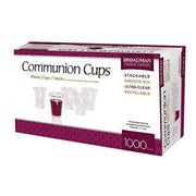 Box of Broadman Church Supplies Communion Cups with a glass of wine on a white background