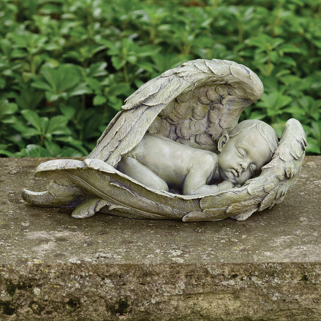 Sleeping Baby in Wings Garden Statue 7"H