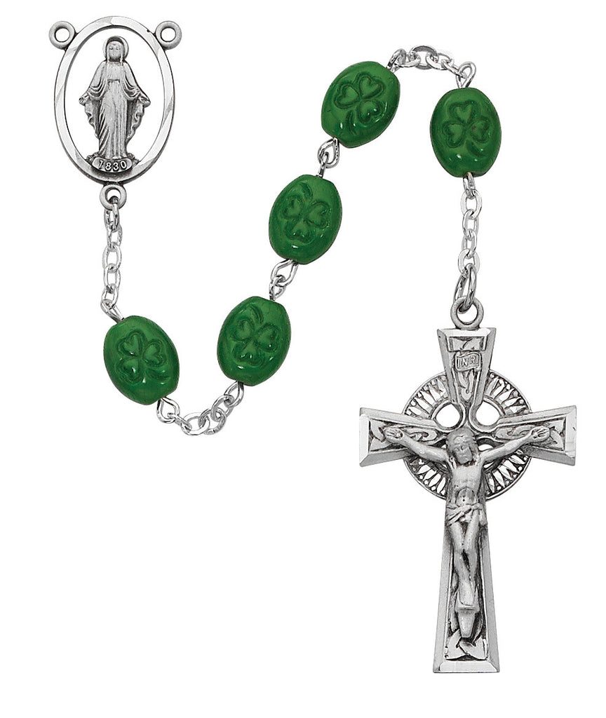 Irish Shamrock Rosary, Sterling Silver