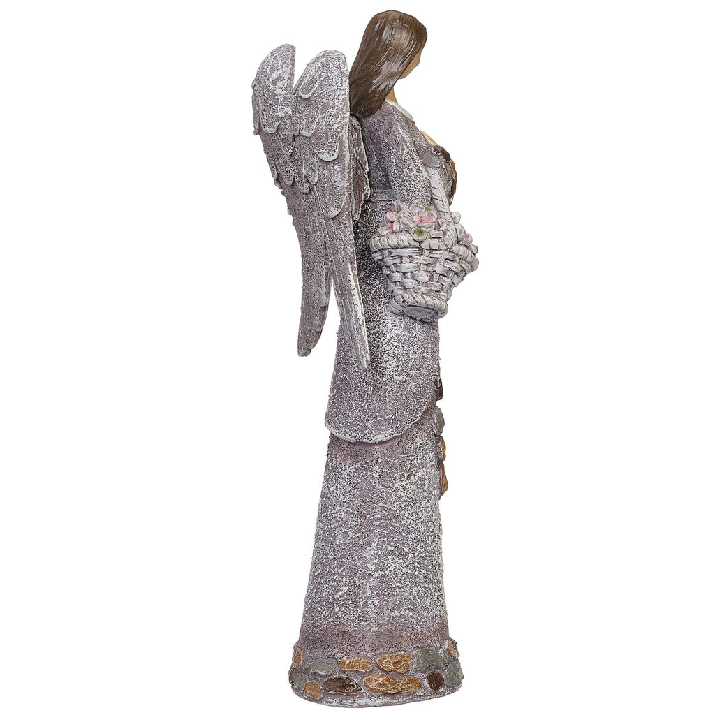 Angel with Basket Pebble Statue 14"H