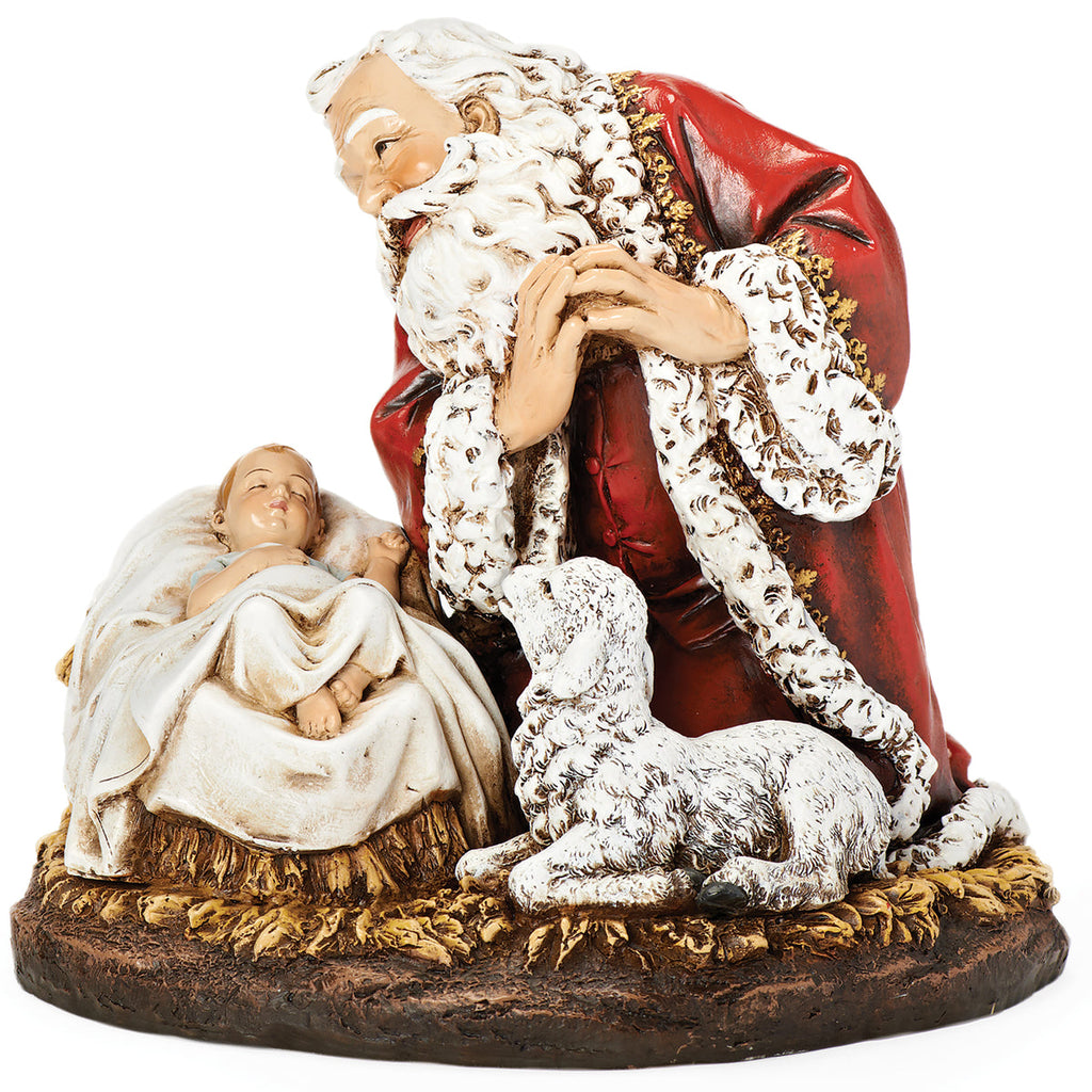 Santa Kneeling to Baby Jesus Statue 8"H