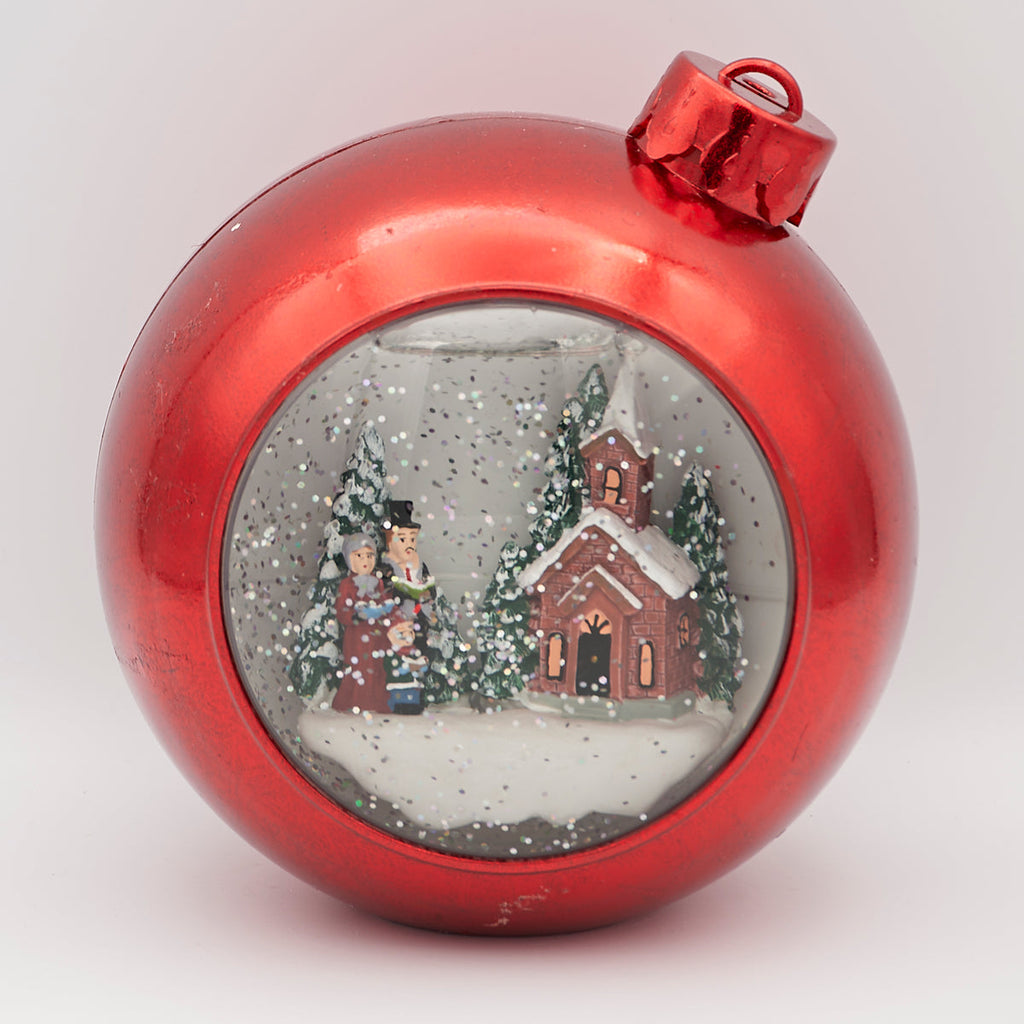 Red Swirl Dome with Church 6.5"H