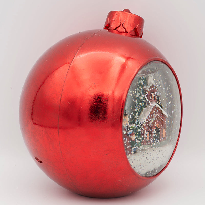 Red Swirl Dome with Church 6.5"H