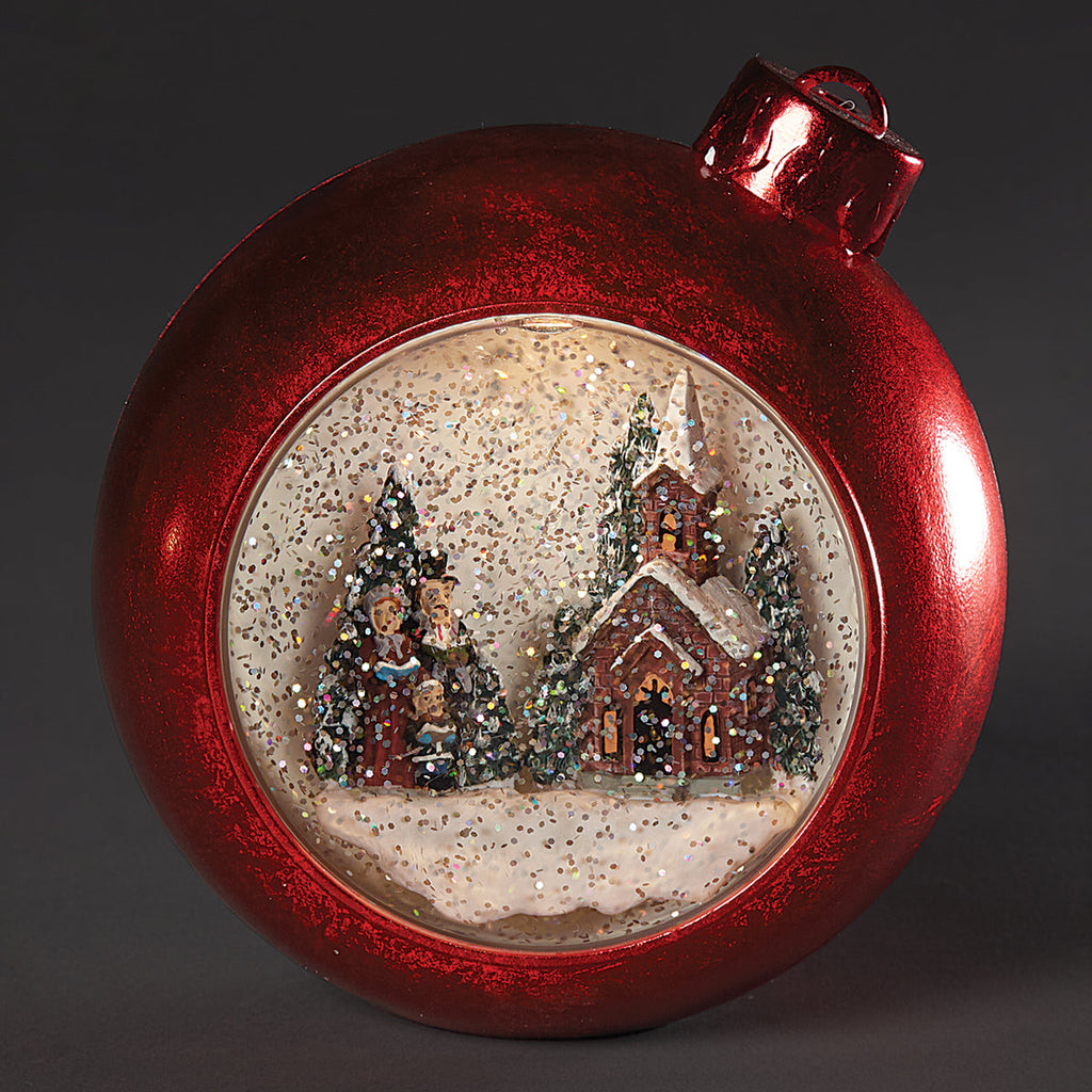 Red Swirl Dome with Church 6.5"H