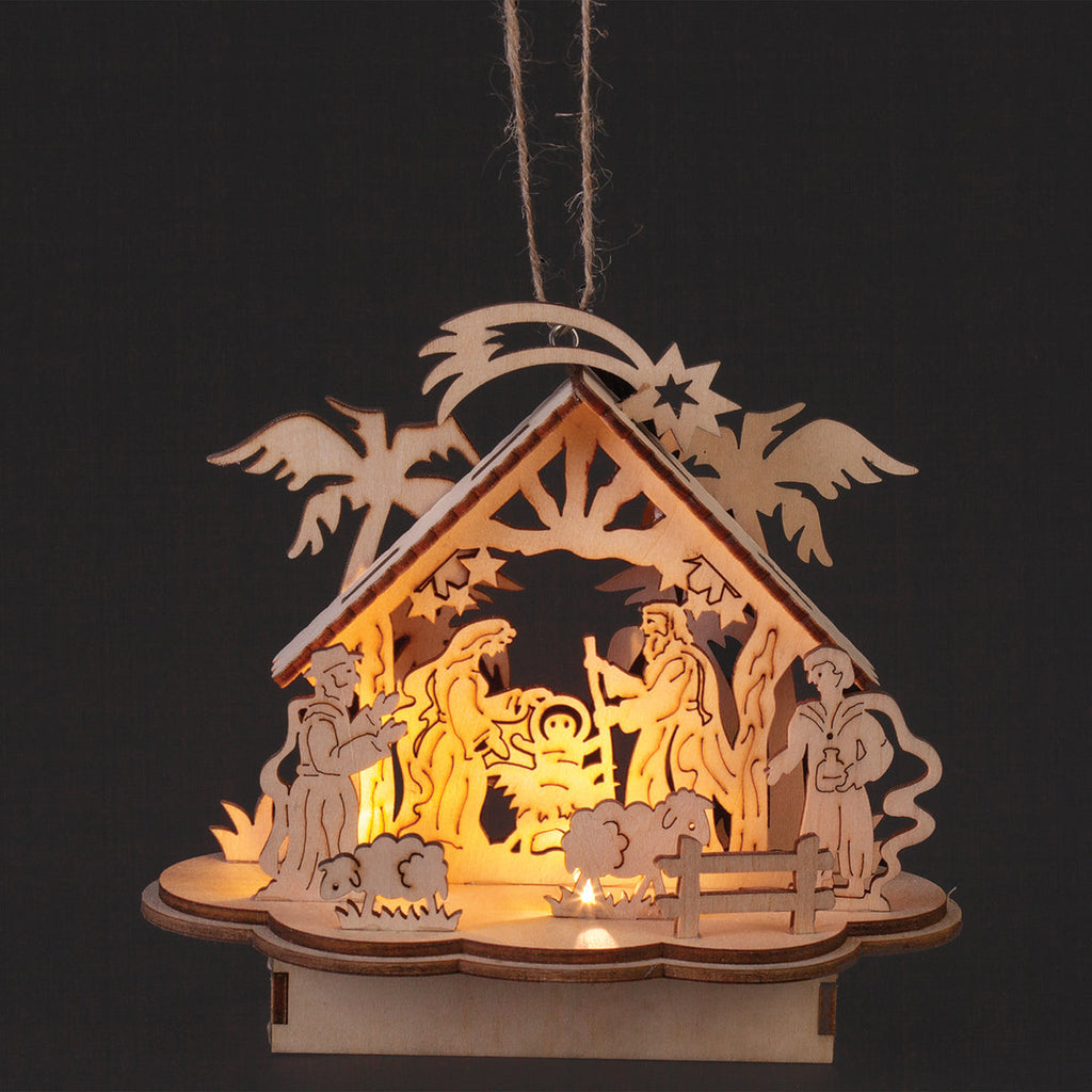 Nativity Stable Ornament LED 6"H