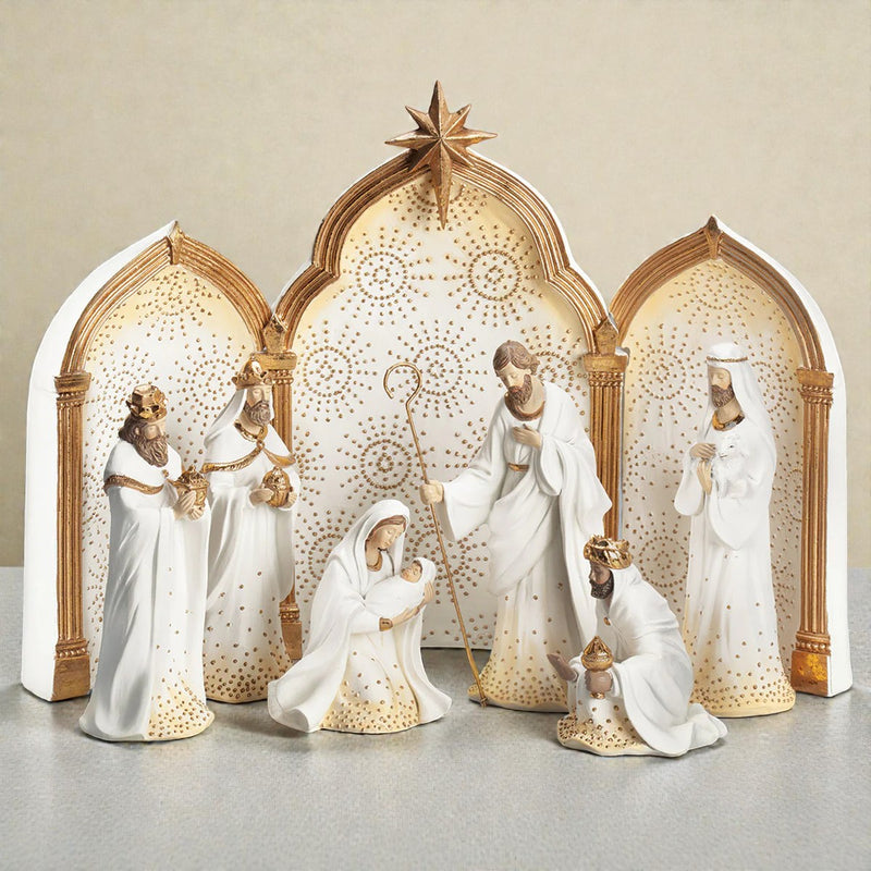 Nativity with Triptych Backdrop 11.25" 9pc set