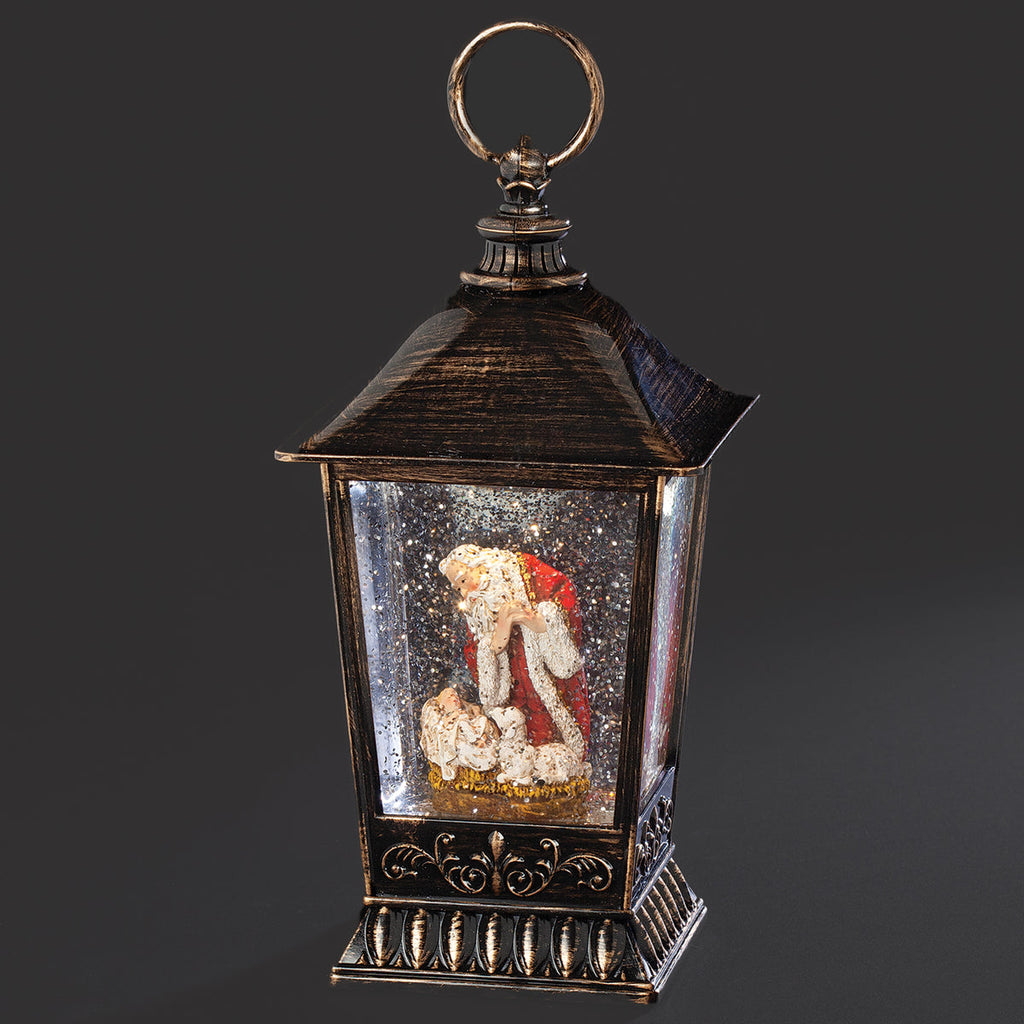 Santa Kneeling Lantern LED Swirl 9.75"H