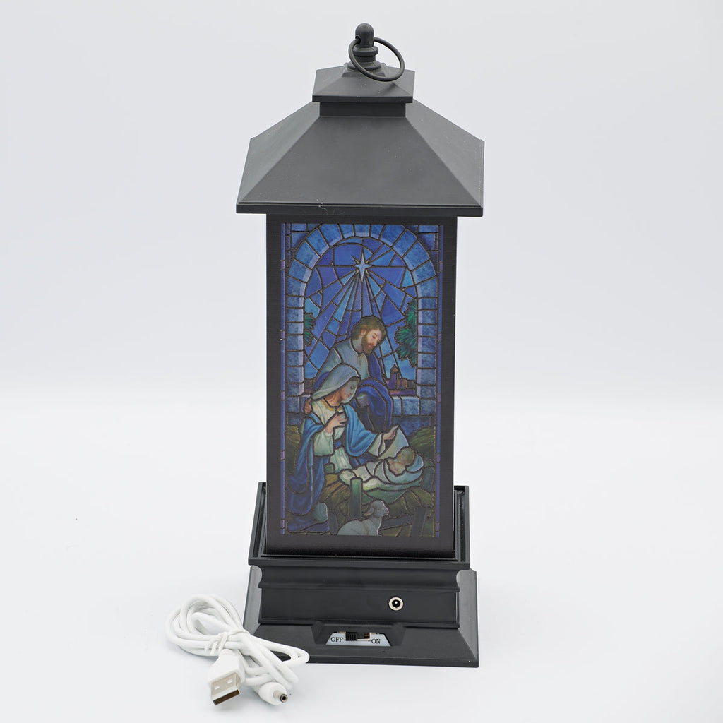 Holy Family Printed LED Swirl Lantern 10.5"H