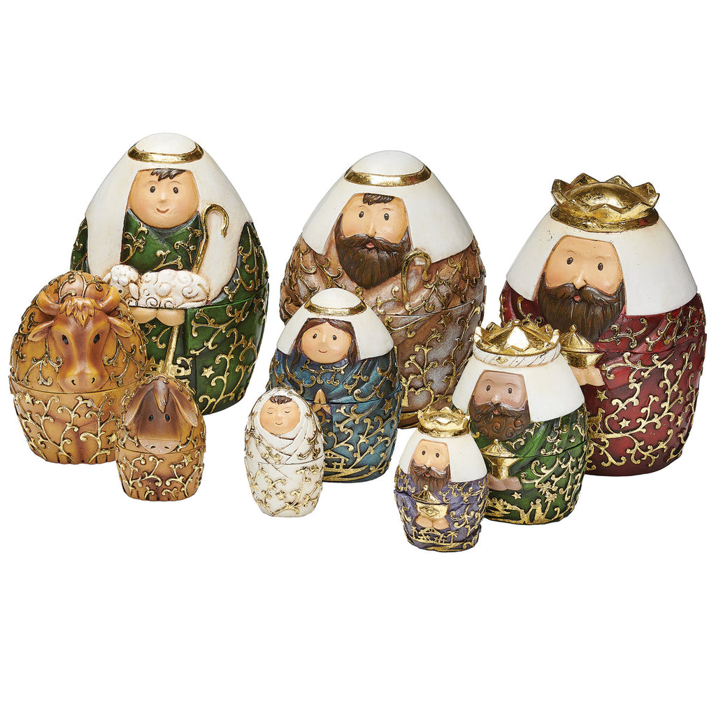 Nativity Nesting Box Set with Gold Leaf Finish 9pc Set