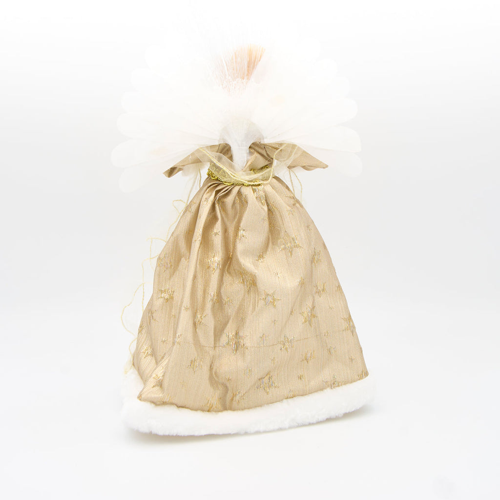 Lighted Angel with Gold Gown Treetopper with Fiber Optic Wings 16"H