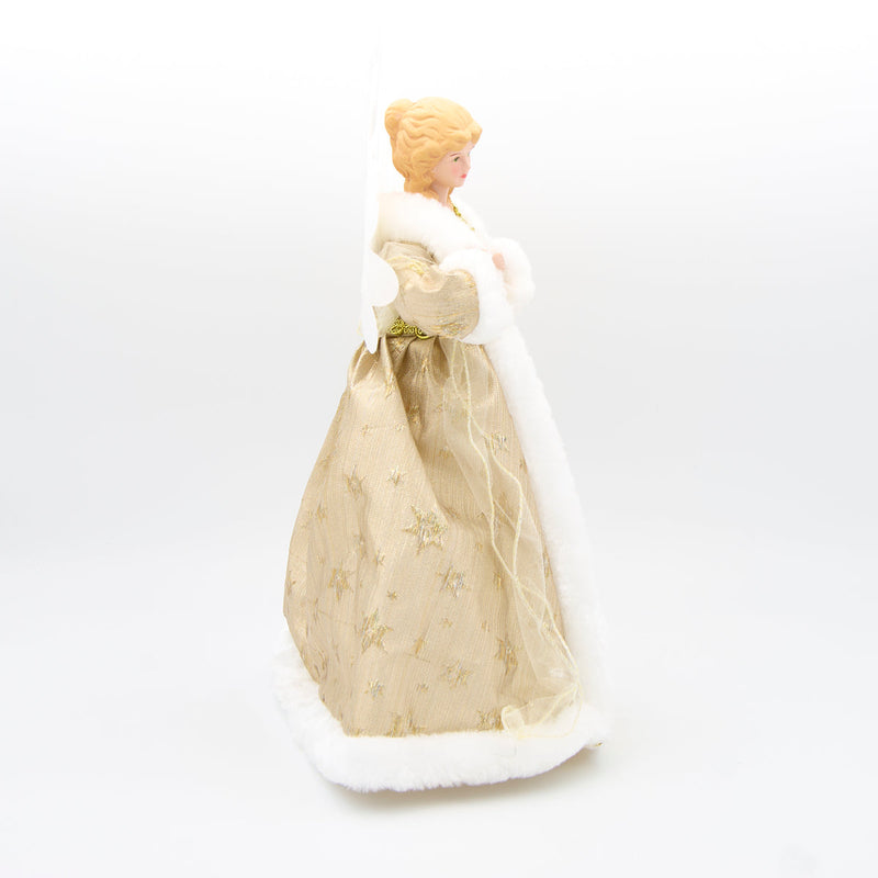 Lighted Angel with Gold Gown Treetopper with Fiber Optic Wings 16"H