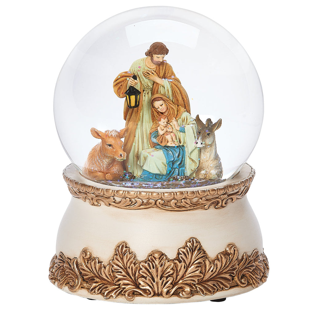 Holy Family Snow Globe with Animals 5.7"H