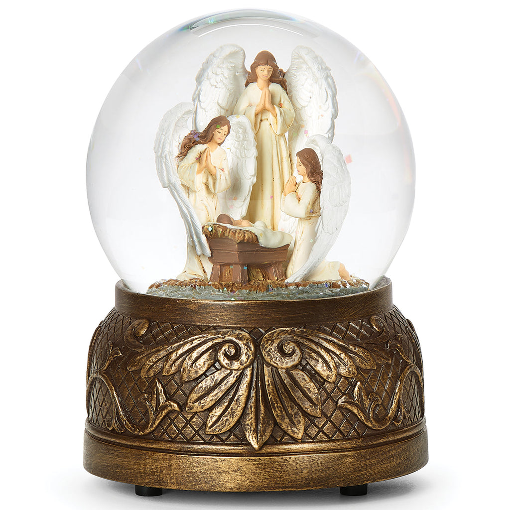 Angels Worshiping Baby Jesus - Musical Globe 5.7"H