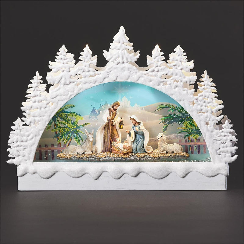 Roman 9"H Lighted Swirl Arch Holy Family; Print Background