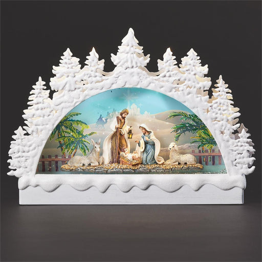 Roman 9"H Lighted Swirl Arch Holy Family; Print Background