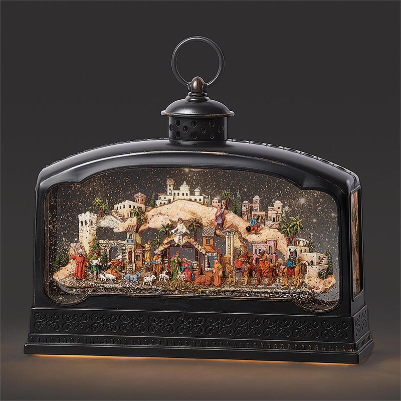 Roman 9.5"H Lighted Musical Swirl Lantern Nativity with Village