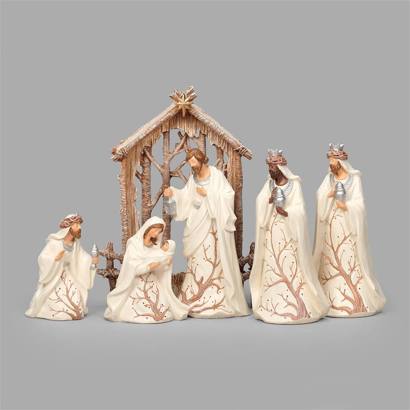 Roman 9.5"H Nativity Berry Branch 6-Piece Set