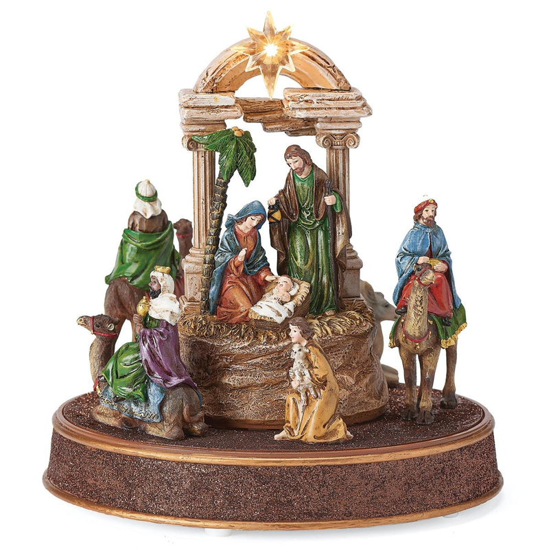 Roman 9.25"H LED Musical Nativity People Rotating