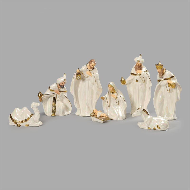 Roman 7.5"H 8-Piece Set Ivory Nativity with Gold Accents