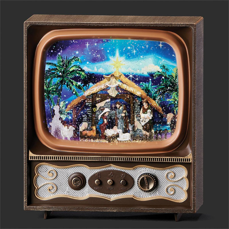Roman 10"H Lighted Musical Swirl Tv with Nativity Scene
