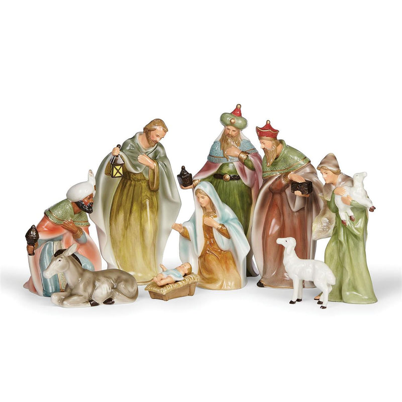 Roman 8.25"H 9-Piece Set Nativity Water Color Look