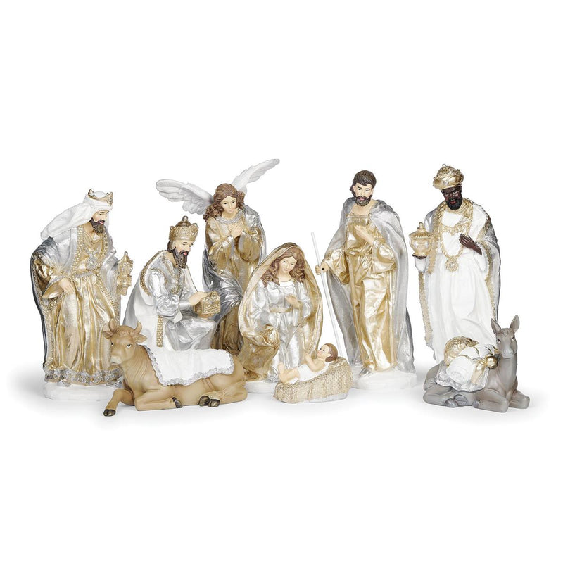 Roman 3"H-12"H 9-Piece Set Nativity Gold and Silver