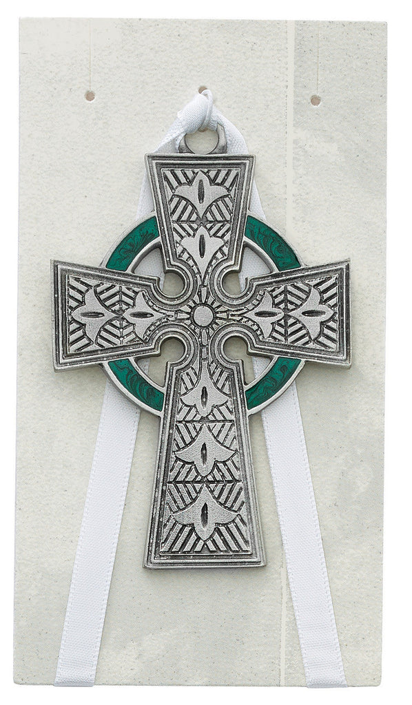 Celtic Cross with Green Enamel 3"