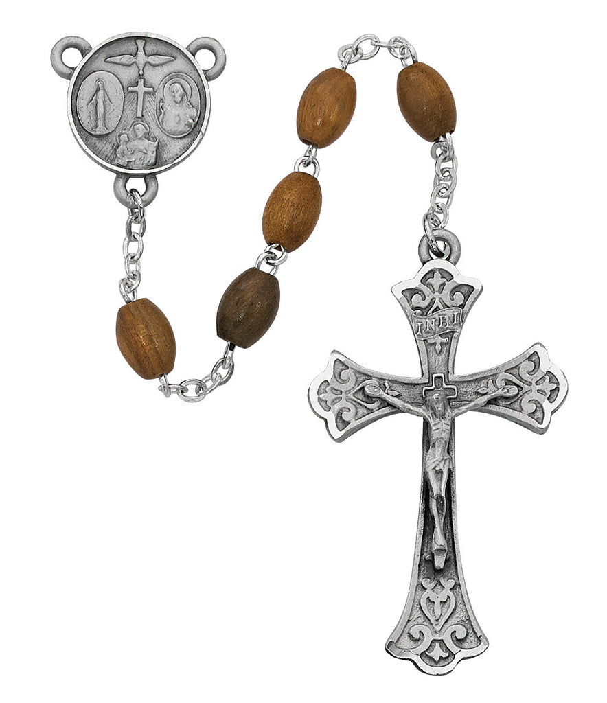 Olive Wood Rosary, Sterling Silver