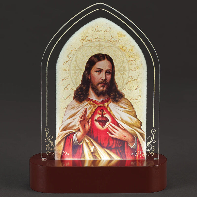 Sacred Heart of Jesus LED Tabletop Plaque 8" | Roman