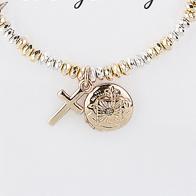 Gold Prayer Locket Bracelet with Cross | Alexa's Angels