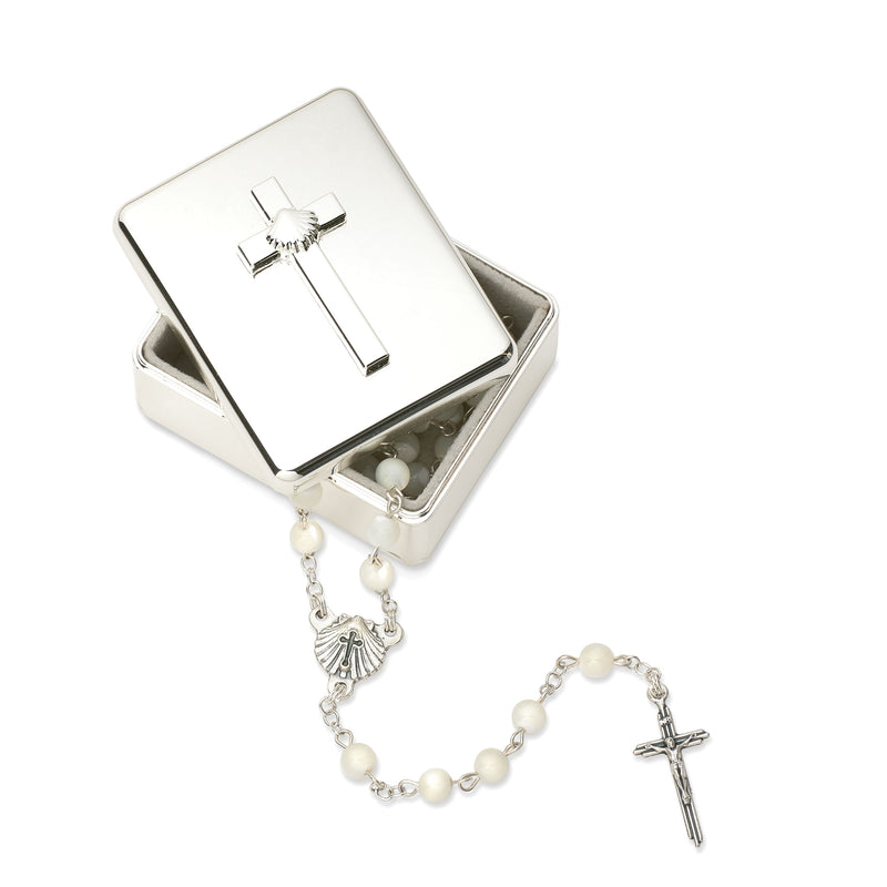 Baptism Cross and Shell Keepsake Box 2.2"
