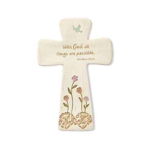 With God All Things Are Possible Floral Wall Cross 8.25"