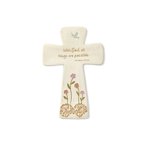 Roman With God All Things Are Possible Floral Wall Cross 8.25"