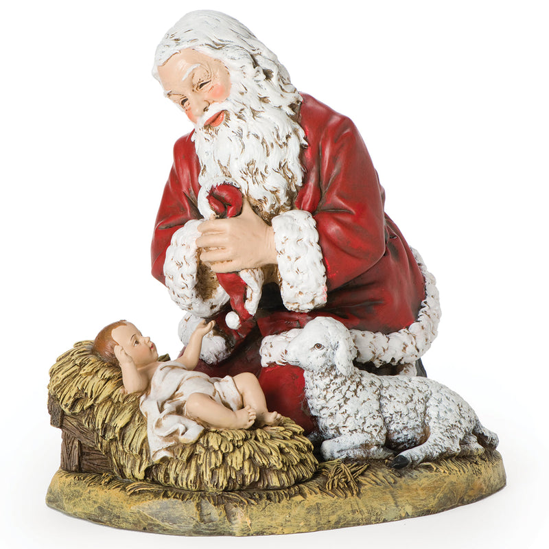 Santa Kneeling to Baby Jesus with Lamb Figure 13"H
